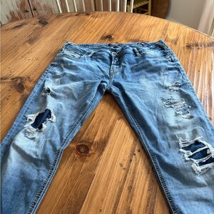 Silver Jeans Women's Distressed Straight Leg Jeans - Light Blue